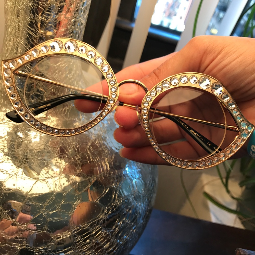 Authentic GUCCI 41mm Gold/crystals pres glasses - Picture 3 of 8
